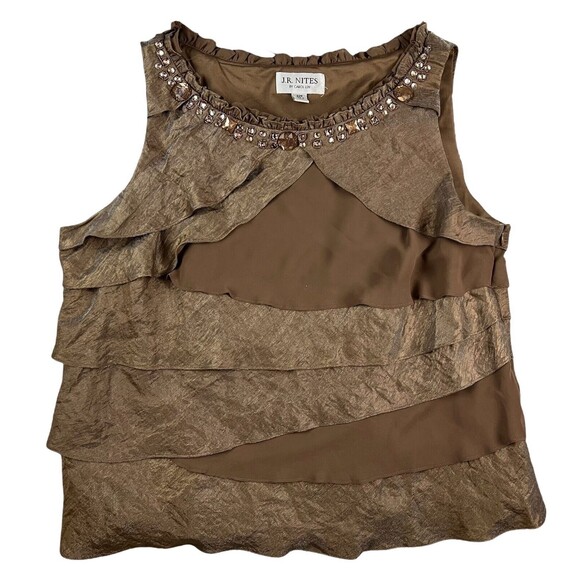 J.R. NITES by Carol Lin Embellished Tiered Top  Women's 22W  Brown Blouse - Picture 1 of 6